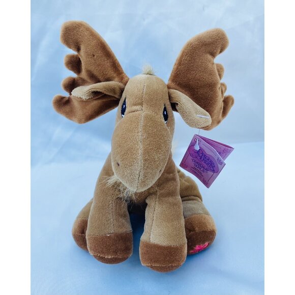 1998 Precious Moments Tender Tails Enesco Brown Moose Maple Leaf Plush Beanie - Picture 1 of 4